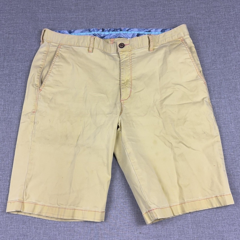Tommy Bahama Shorts Mens 38 Yellow Cotton Lyocell Stretch Chino 11 Inseam Casual